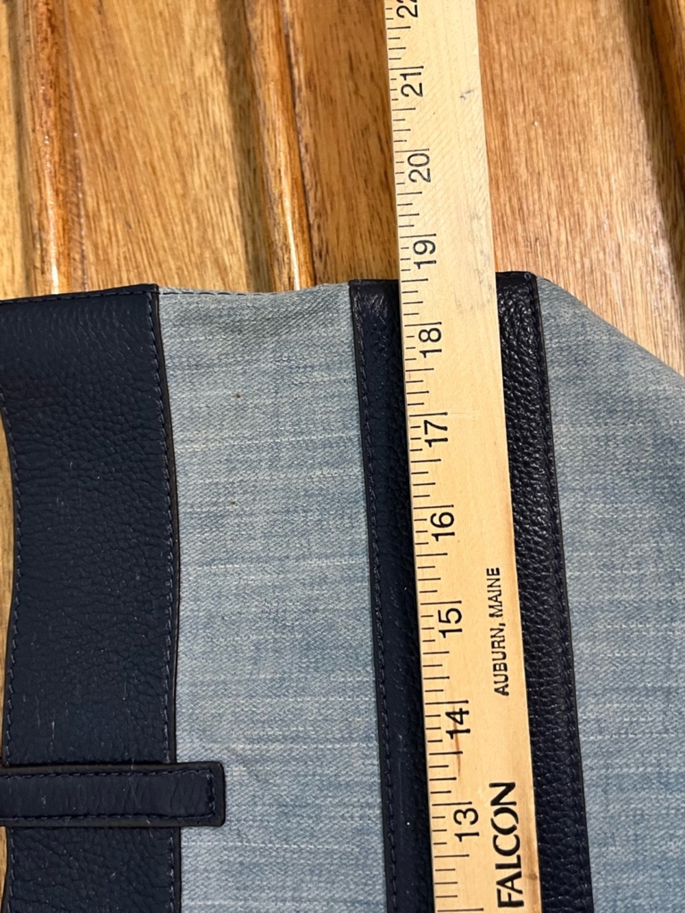 Michael Kors Navy Pebbled Leather & Denim Striped Tote Bag Large Shoulder purse - Picture 3 of 10